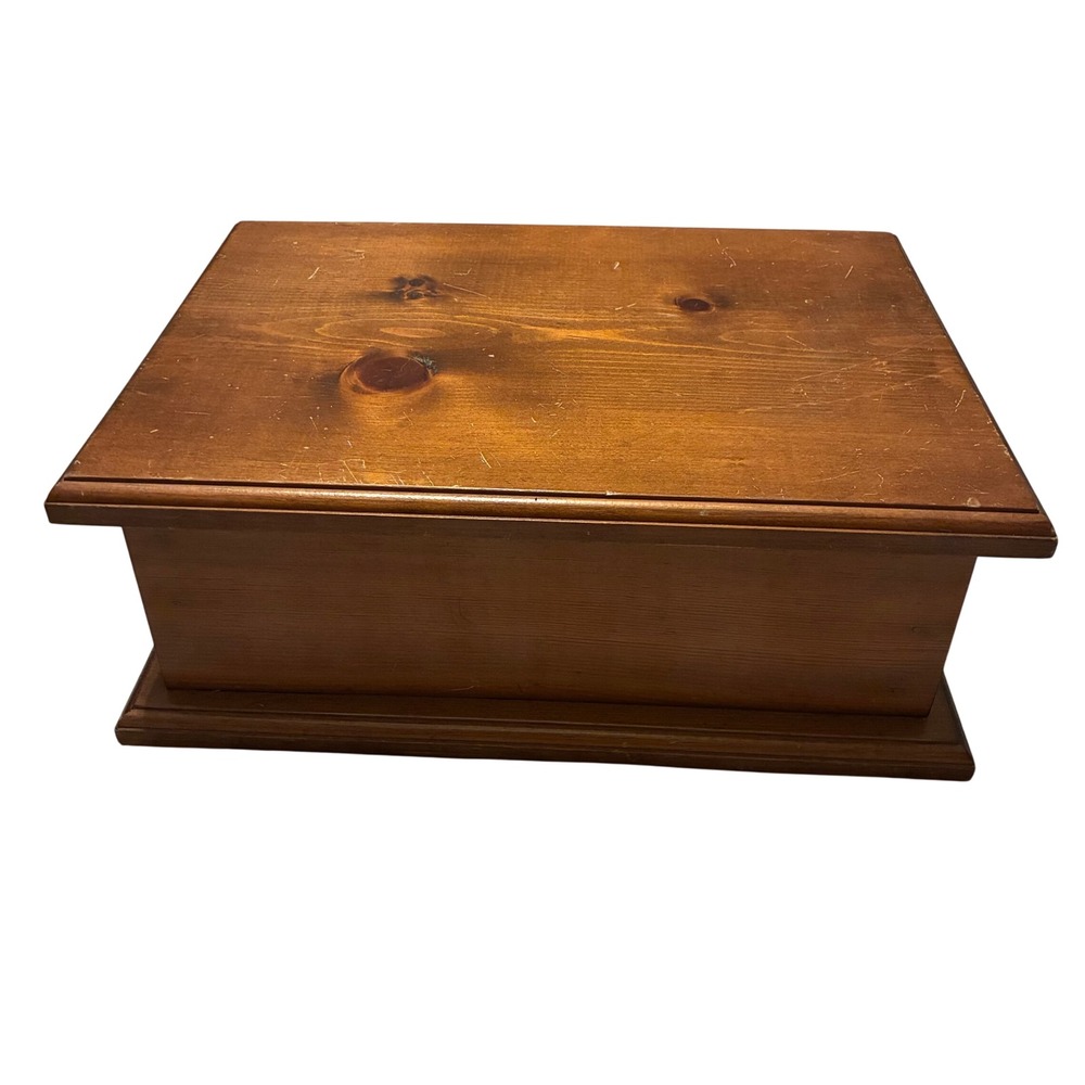 Vintage Rustic Solid Wood Hinged Keepsake Box Large Rectangular Storage Chest